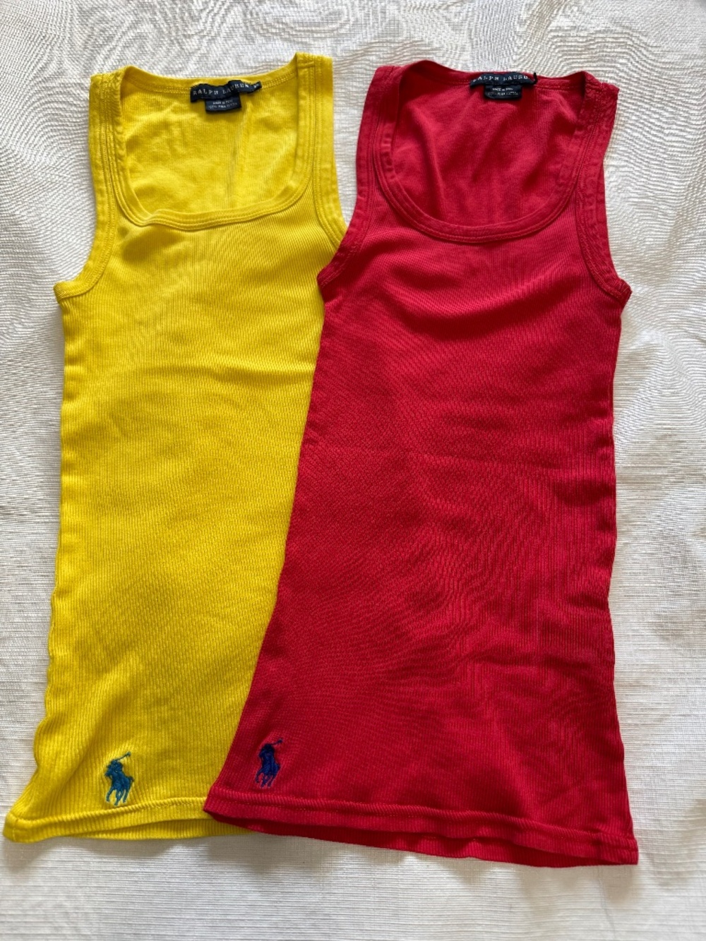 Ralph Lauren Red & Yellow Ribbed Cotton Tank Tops (Pair)